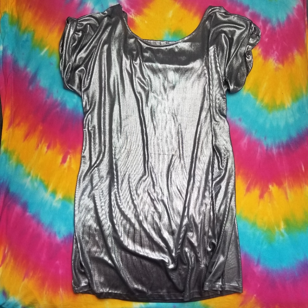 SLEEK METALLIC DRESS LARGE FUNKY PARTY FUN NO BACK